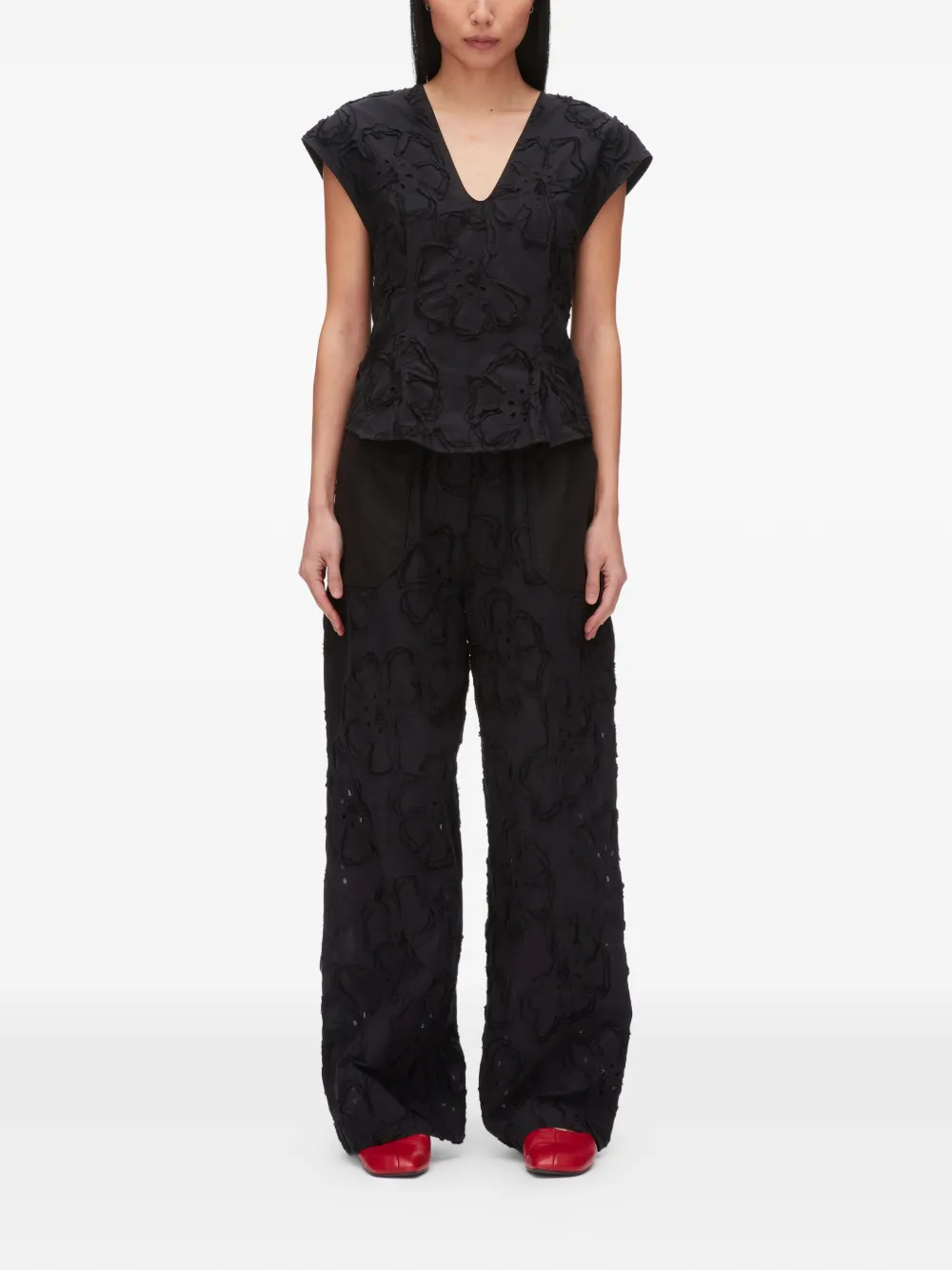  3.1 Phillip Lim Floral V-neck Blouse - Black 