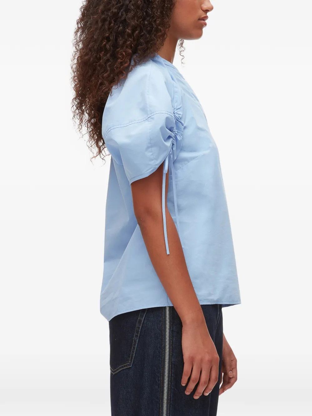 3.1 Phillip Lim Top met trekkoord en V-hals Blauw