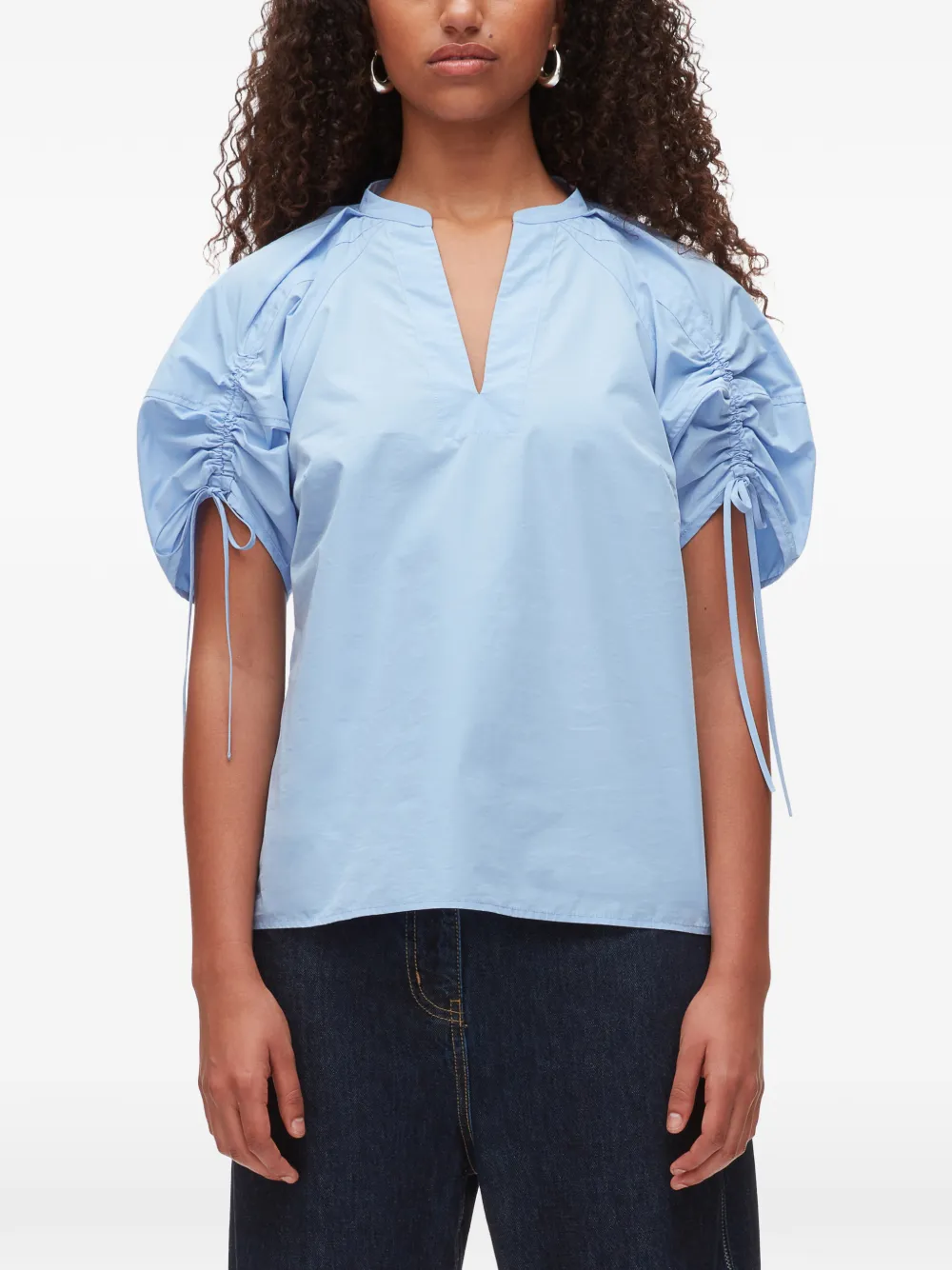 3.1 Phillip Lim Top met trekkoord en V-hals Blauw