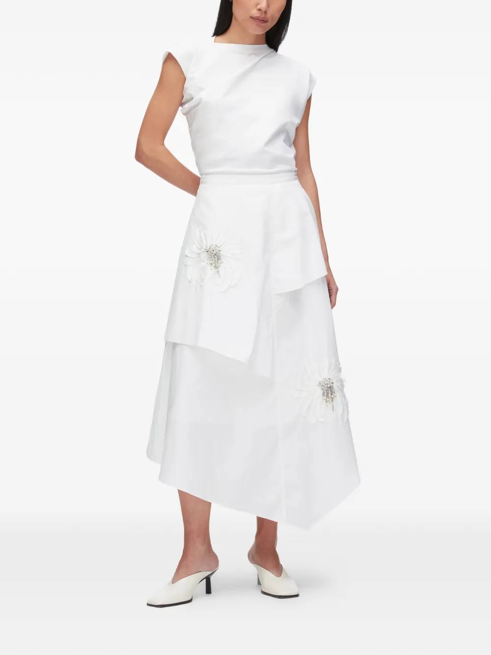  3.1 Phillip Lim Floral Ruffled Midi Skirt - White 