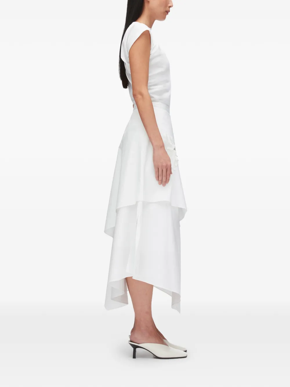 3.1 Phillip Lim Midi-rok met bloemenprint en ruches Wit