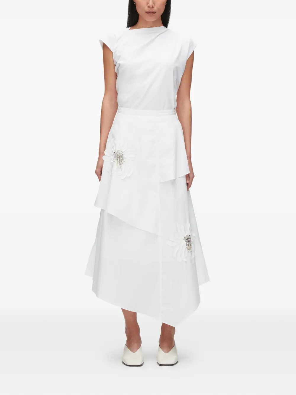  3.1 Phillip Lim Floral Ruffled Midi Skirt - White 