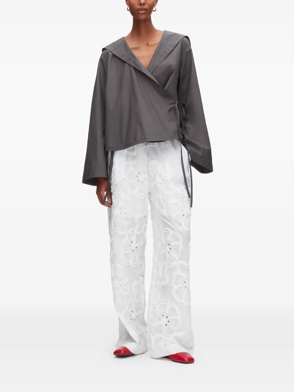  3.1 Phillip Lim Wide Collar Tie Blouse - Grey 