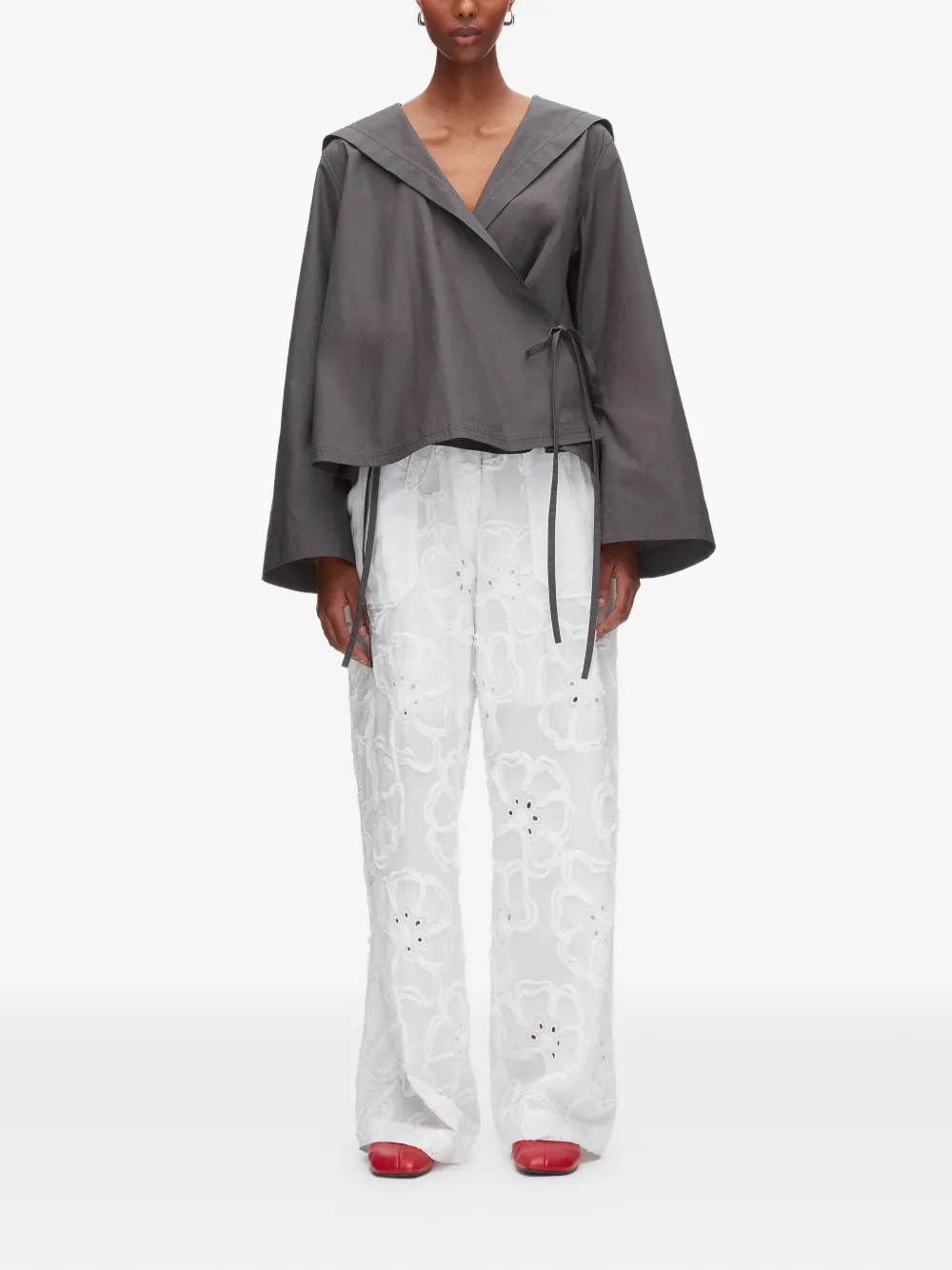  3.1 Phillip Lim Wide Collar Tie Blouse - Grey 