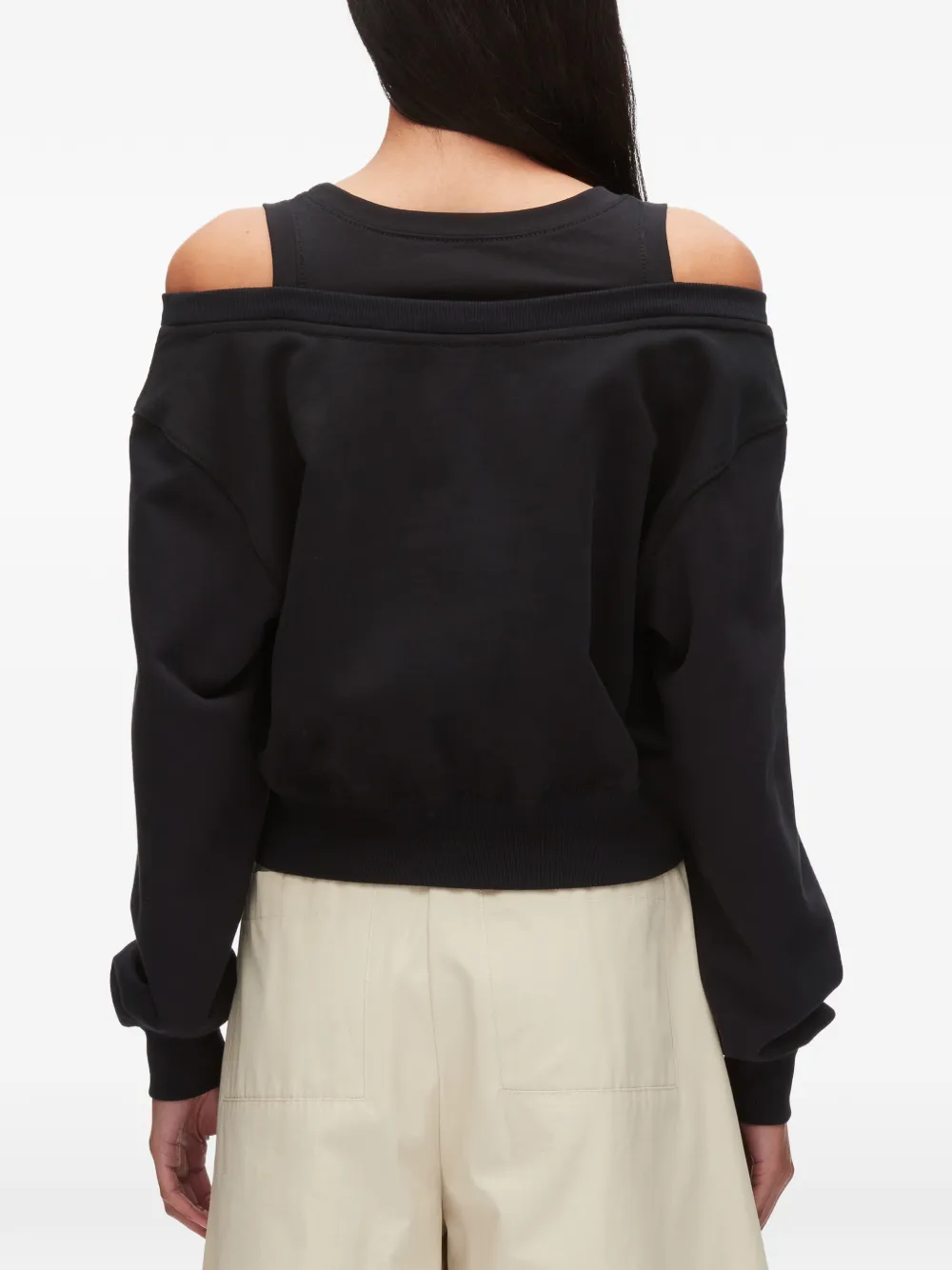 3.1 Phillip Lim Top met open schouders en veiligheidsspeld Zwart
