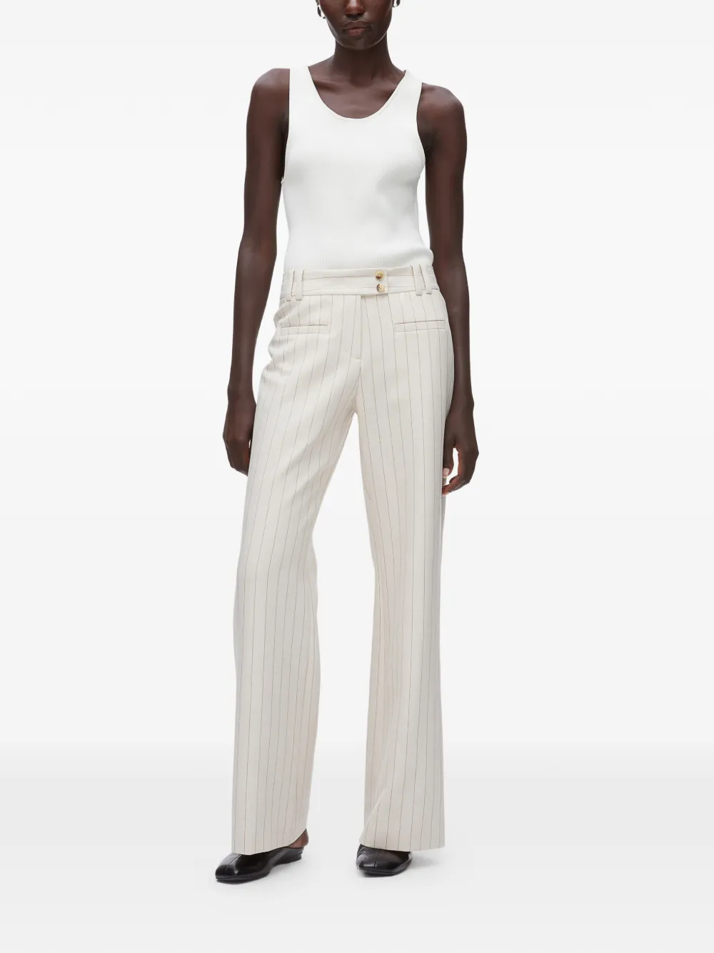 3.1 Phillip Lim Broek met krijtstreep en knoopsluiting Beige