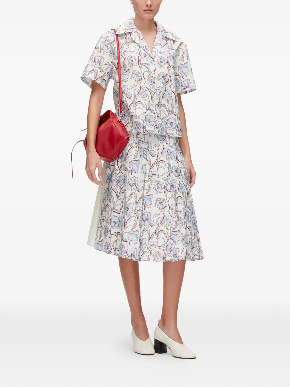 3.1 Phillip Lim blouse met bloemenprint en knopen Beige