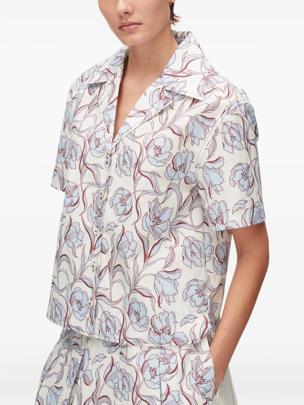 3.1 Phillip Lim blouse met bloemenprint en knopen Beige
