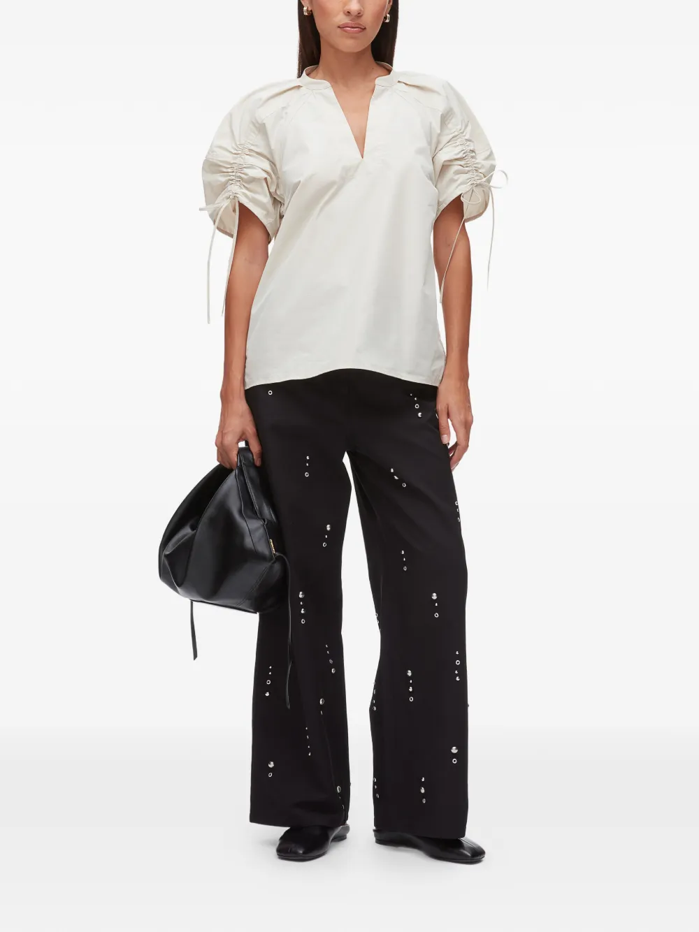 3.1 Phillip Lim Top met trekkoord en V-hals Beige