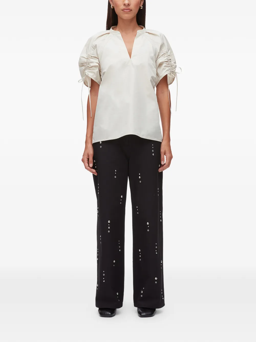 3.1 Phillip Lim Top met trekkoord en V-hals Beige