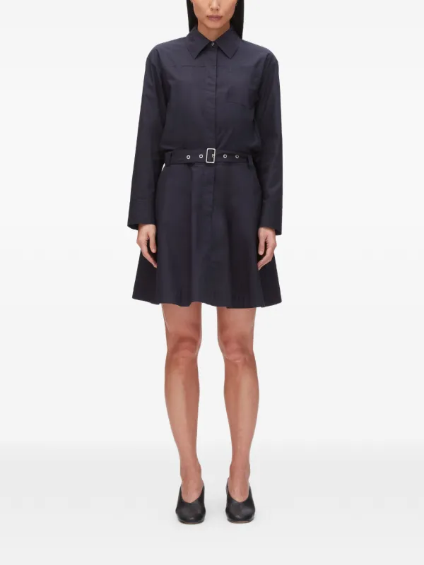 3.1 phillip lim black dress Belted Collared Mini | Blue flattering viscose compact rib wrap dresses How To Style Black Size:X- Large (8/10)