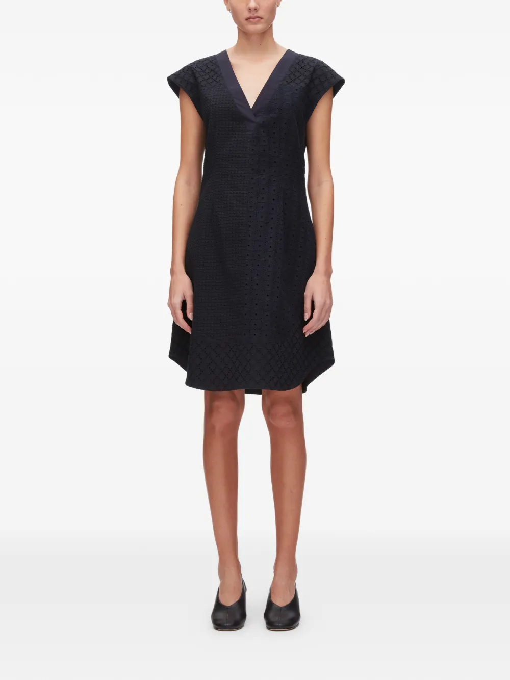 3.1 Phillip Lim Katoenen mini-jurk met ceintuur en V-hals Blauw