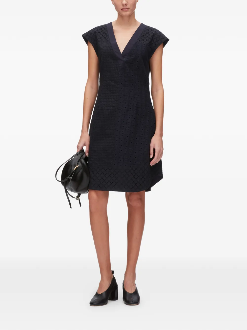 3.1 Phillip Lim Katoenen mini-jurk met ceintuur en V-hals Blauw