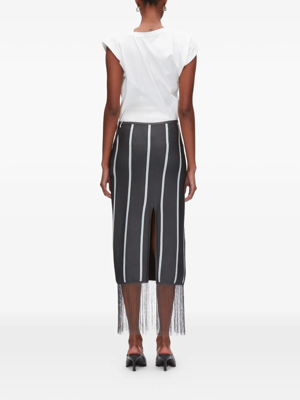 Striped Fringed Midi Skirt