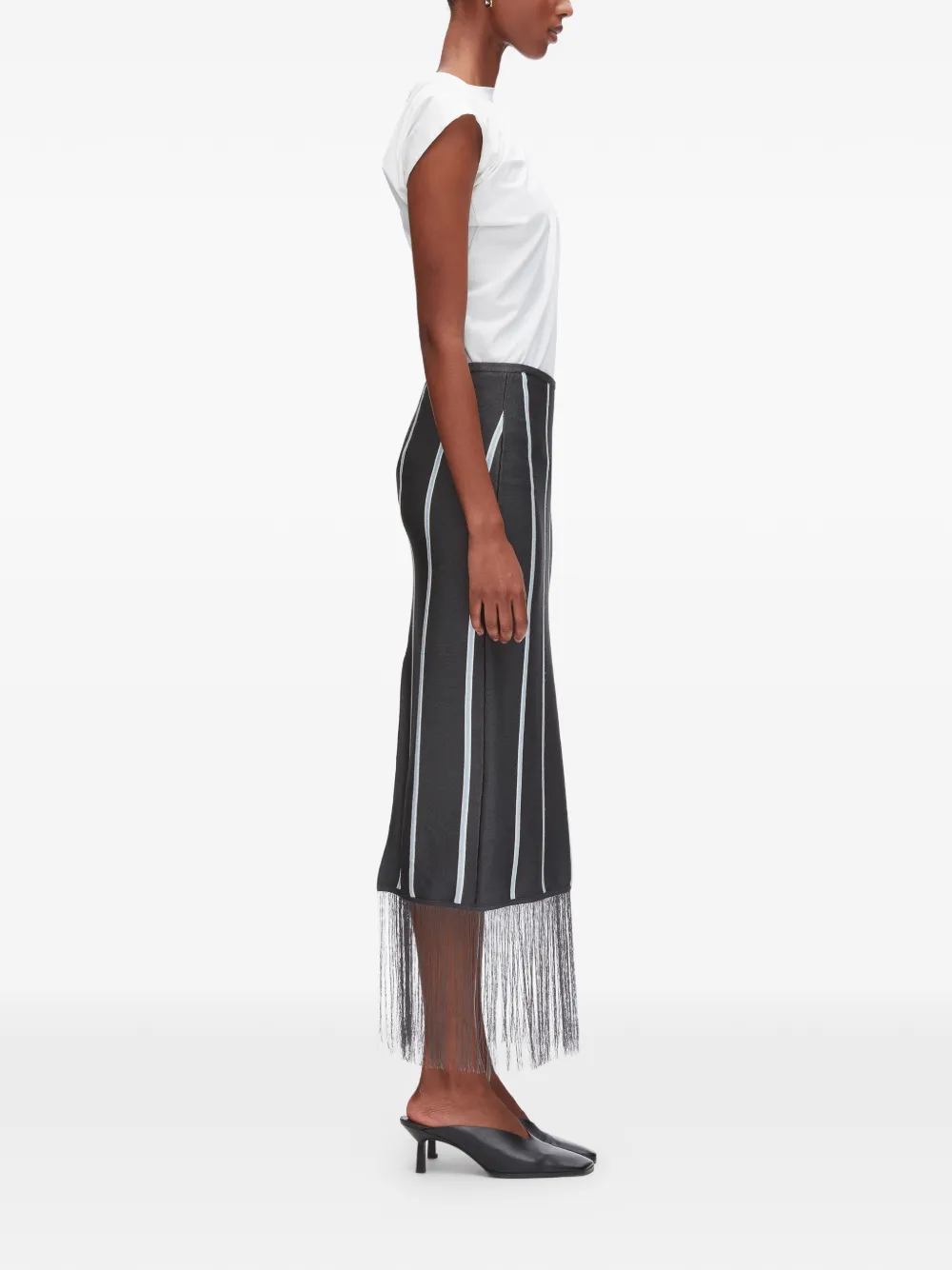 Striped Fringed Midi Skirt