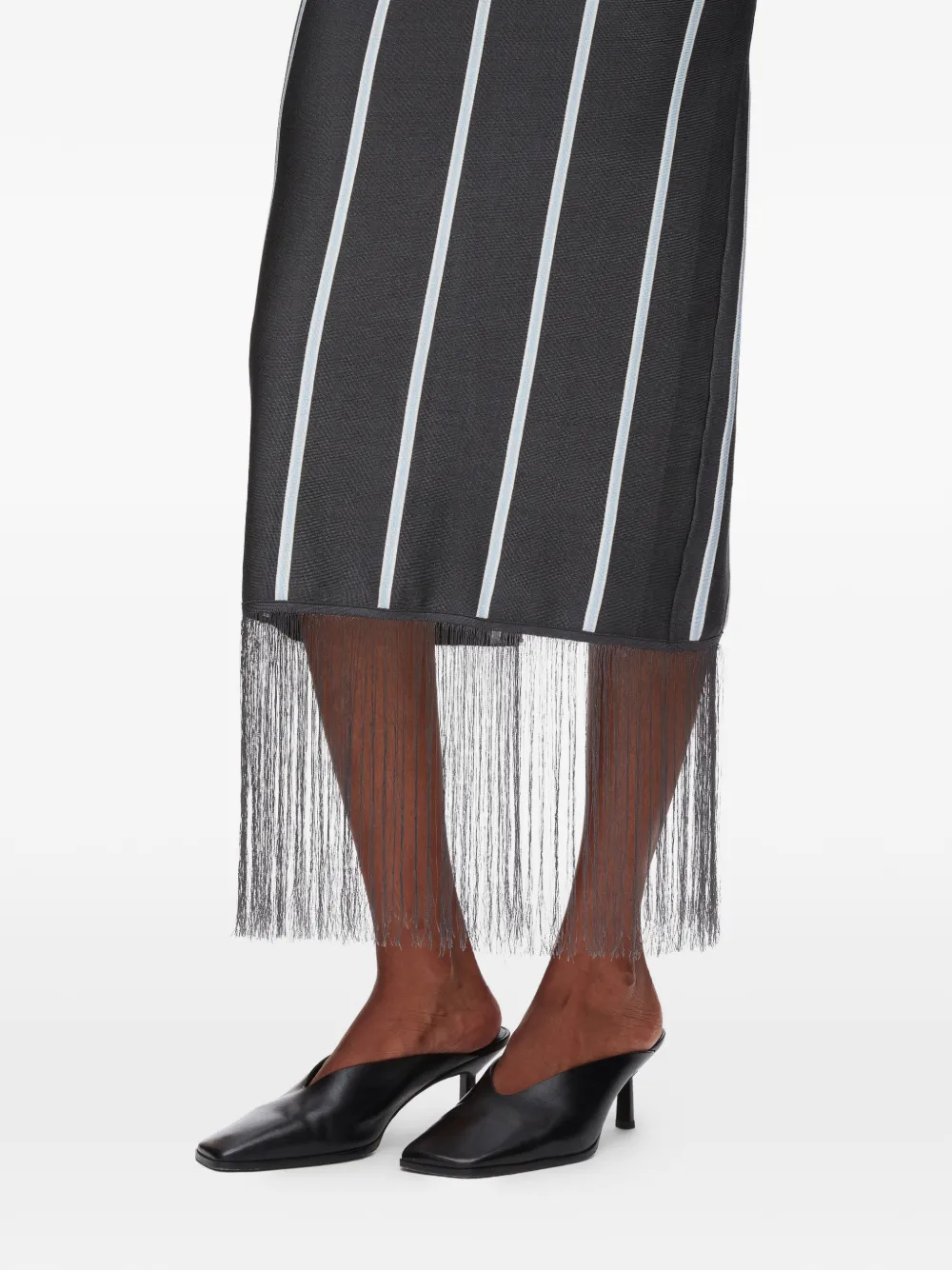 Striped Fringed Midi Skirt