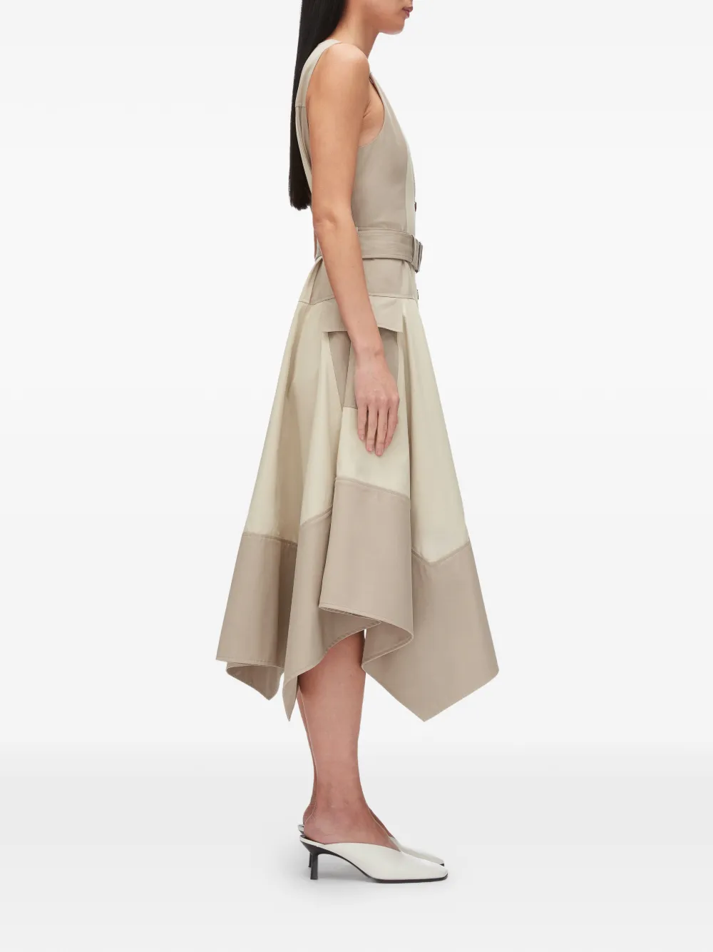 3.1 Phillip Lim Katoenen midi-jurk met ceintuur en knoop Beige