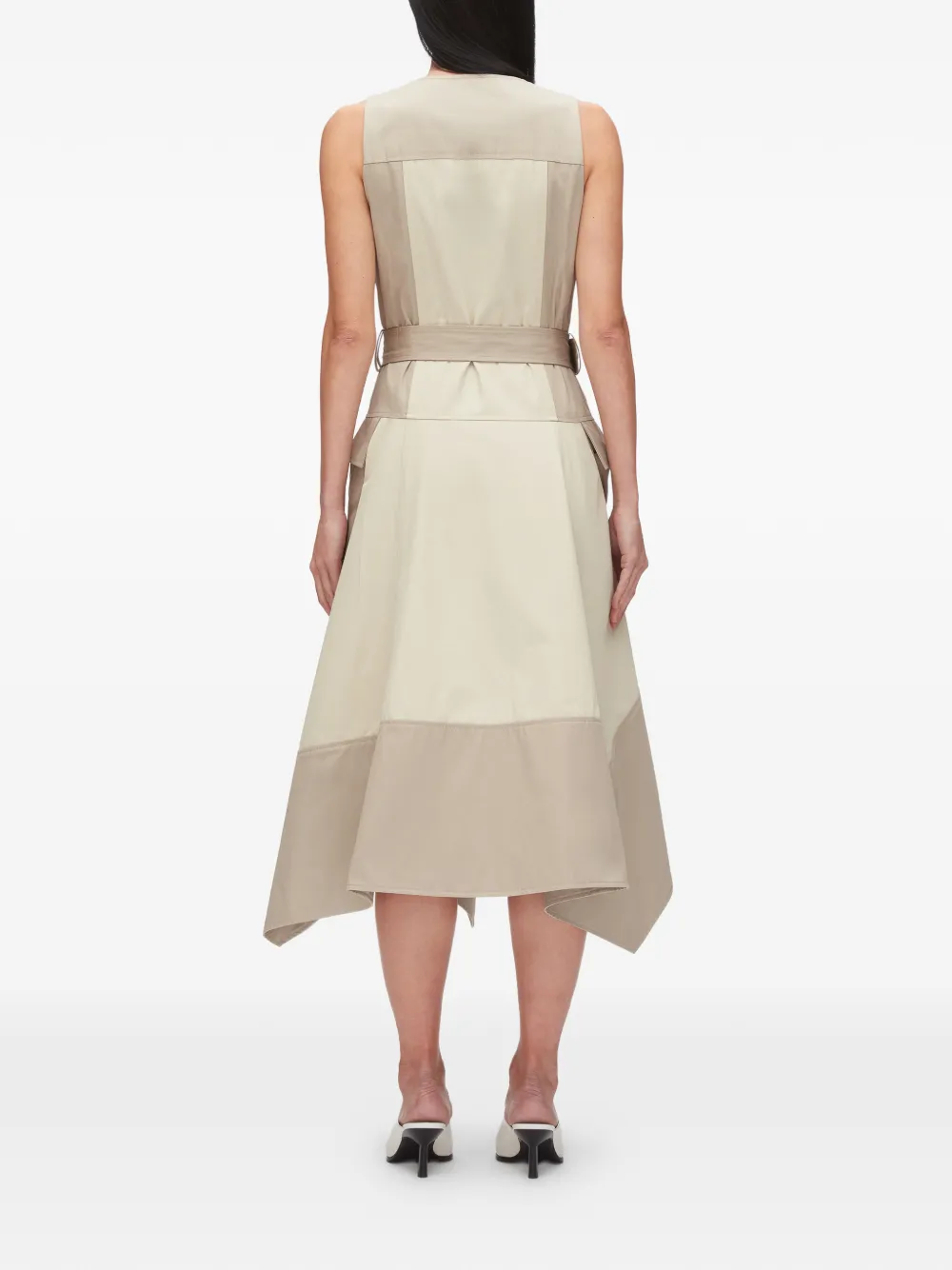 3.1 Phillip Lim Katoenen midi-jurk met ceintuur en knoop Beige
