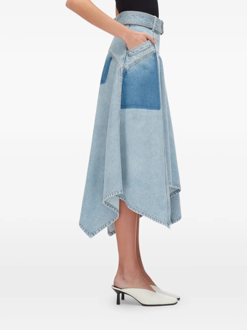 Patchwork Belted Midi Skirt