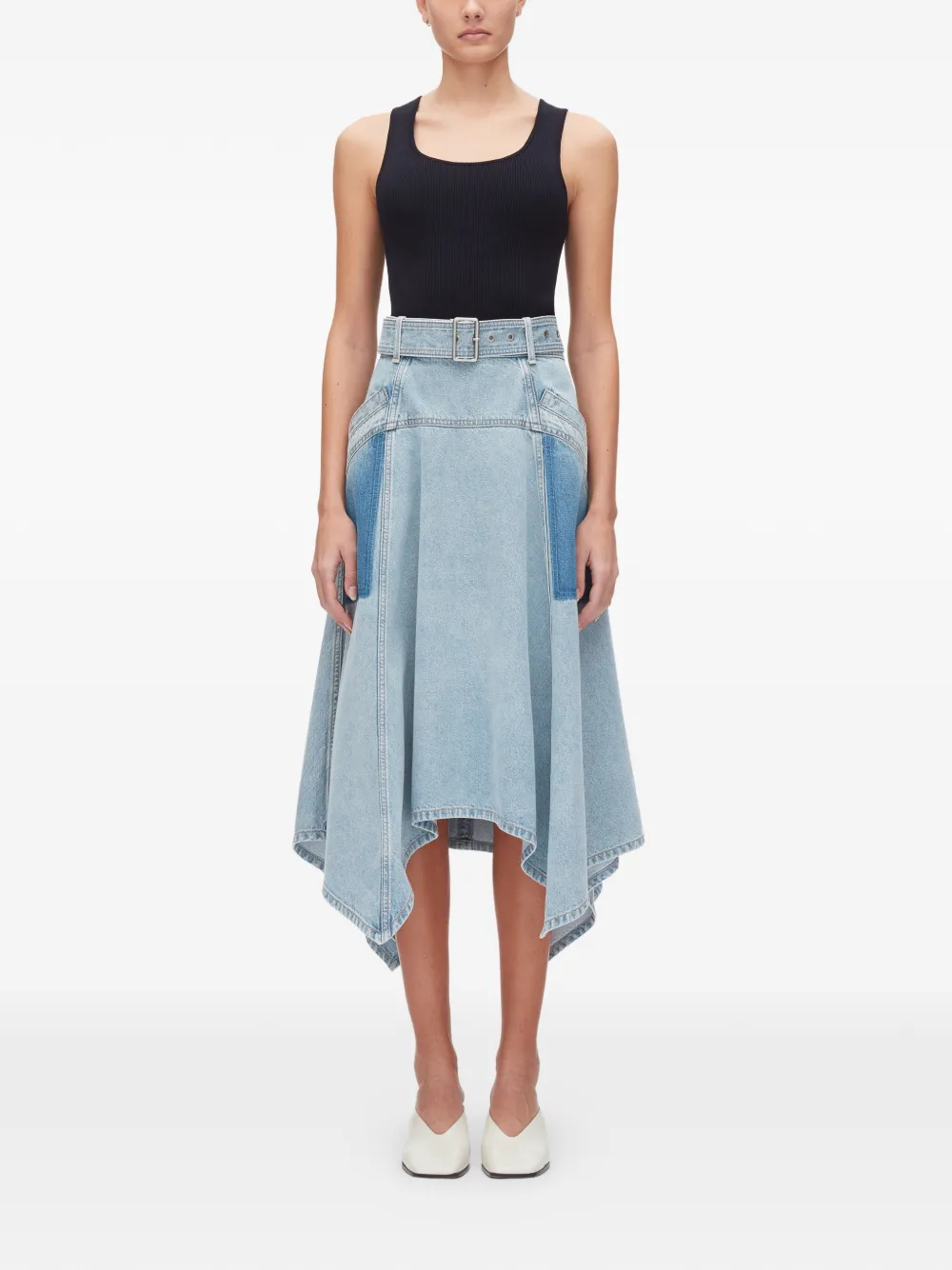 Patchwork Belted Midi Skirt
