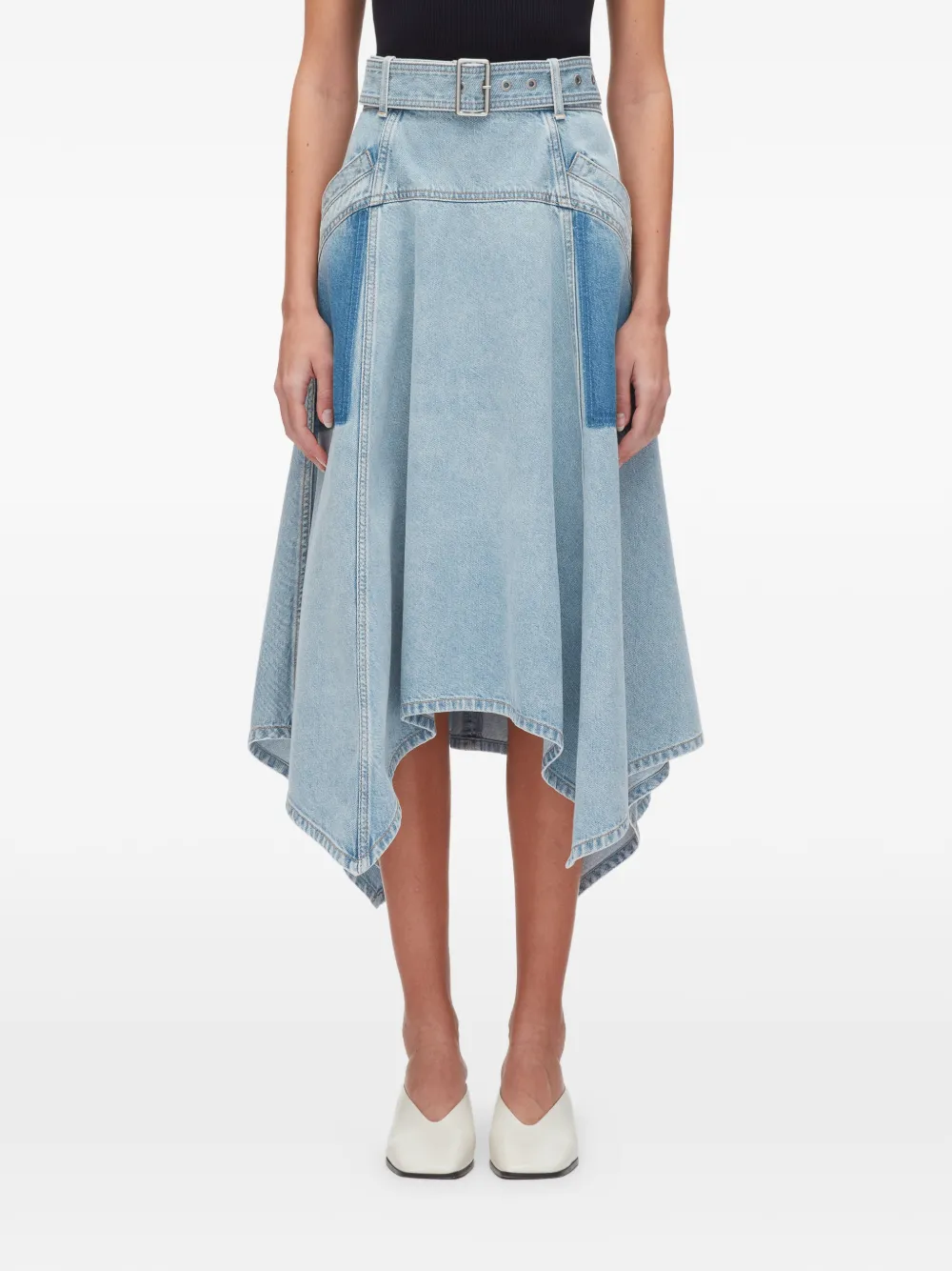 Patchwork Belted Midi Skirt