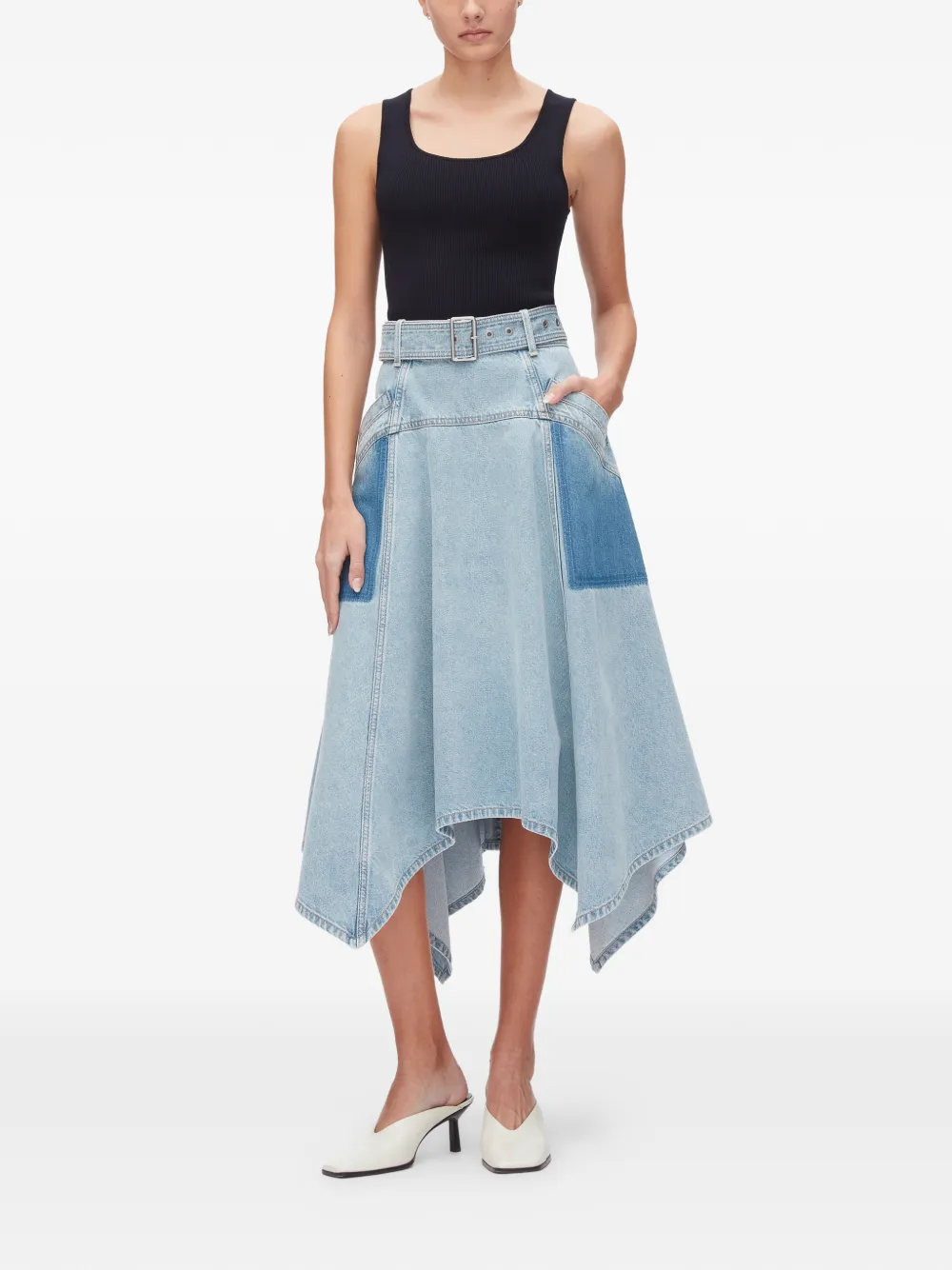  3.1 Phillip Lim Patchwork Belted Midi Skirt - Blue 
