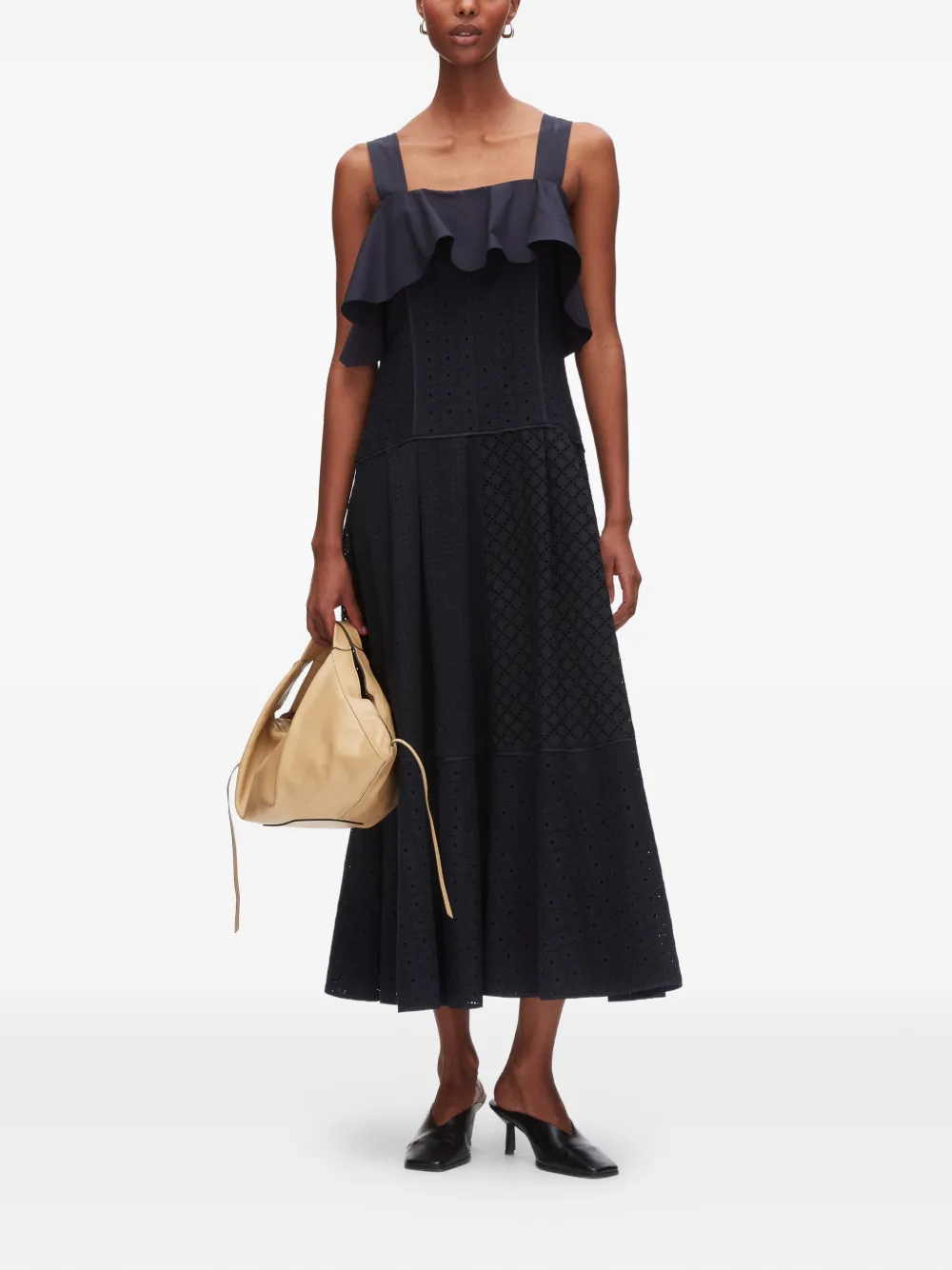3.1 Phillip Lim Broderie midi-jurk met ruches Blauw