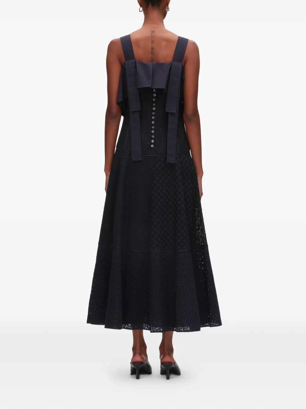 3.1 Phillip Lim Broderie midi-jurk met ruches Blauw