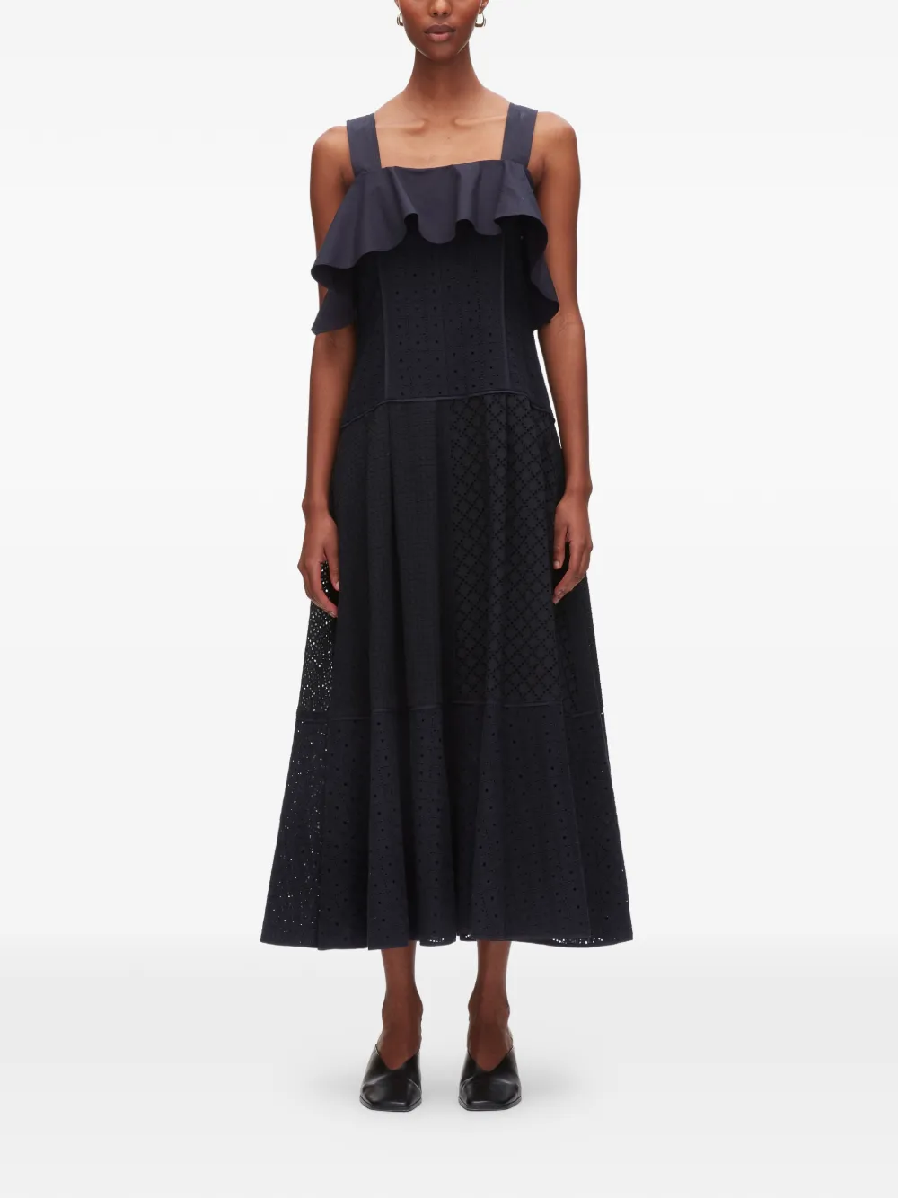 3.1 Phillip Lim Broderie midi-jurk met ruches Blauw