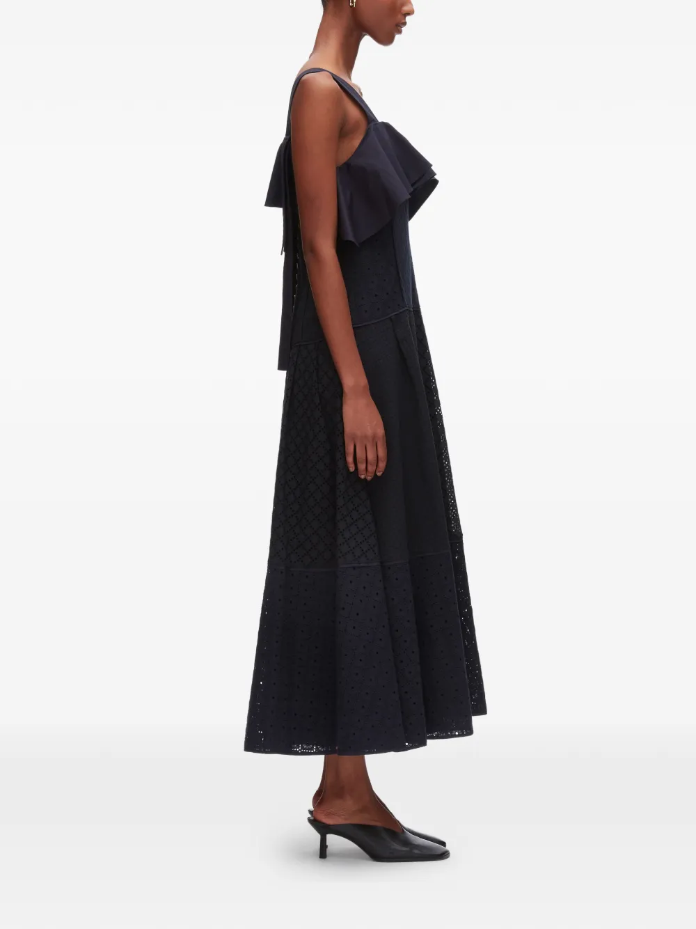 3.1 Phillip Lim Broderie midi-jurk met ruches Blauw
