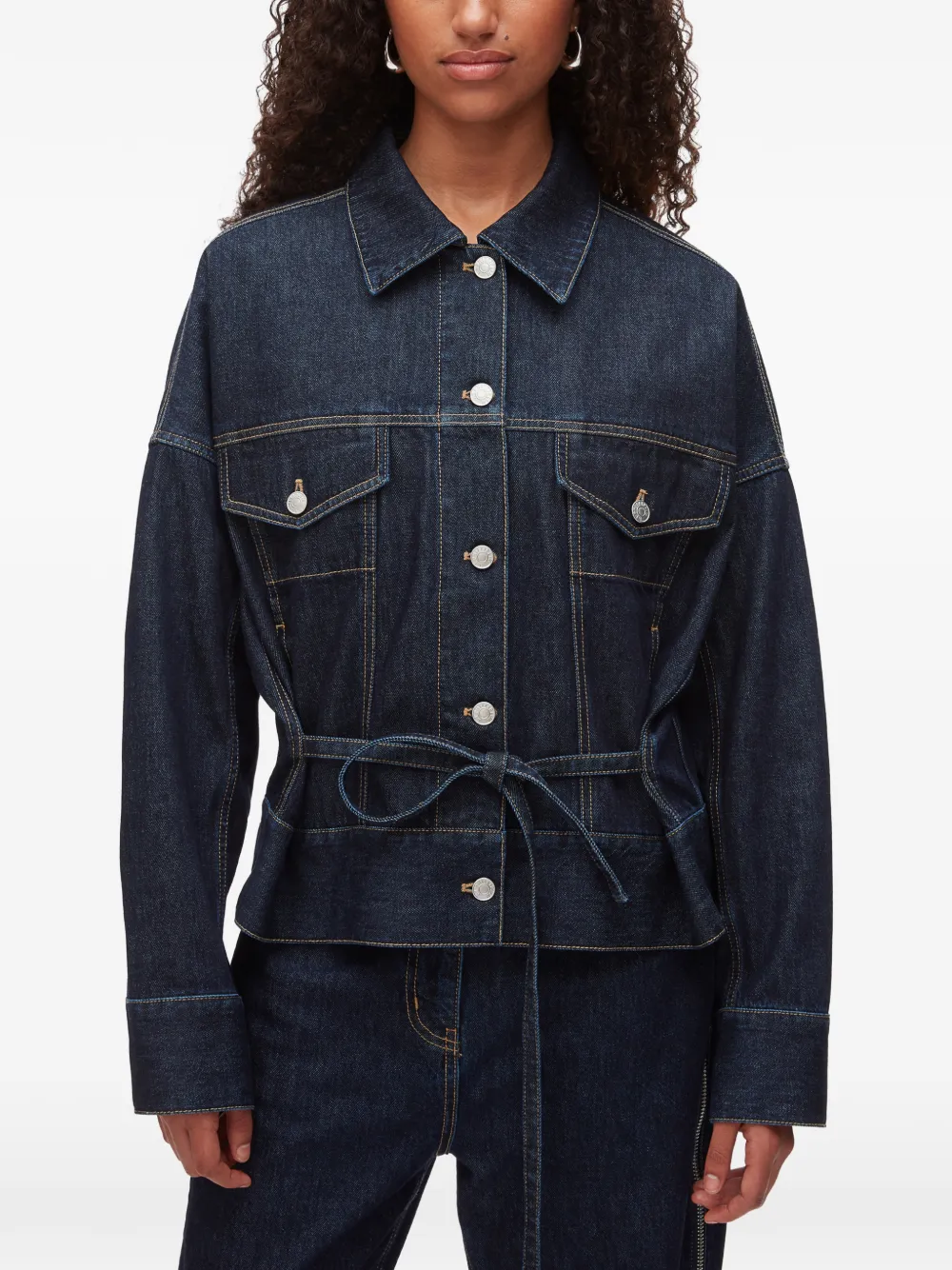 3.1 Phillip Lim Katoenen jack met gestrikte taille Blauw