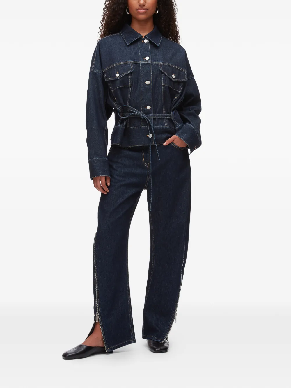 3.1 Phillip Lim Katoenen jack met gestrikte taille Blauw