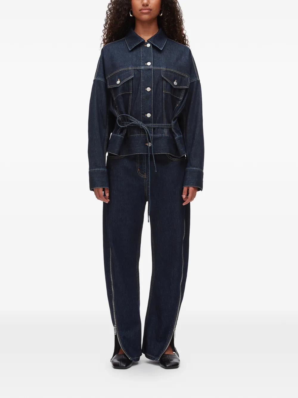 3.1 Phillip Lim Katoenen jack met gestrikte taille Blauw