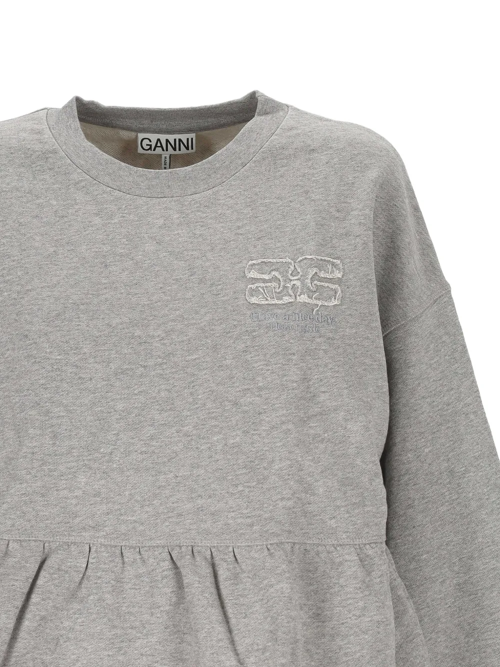  Ganni Crew-neck Ruffled Sweatshirt - Grey 