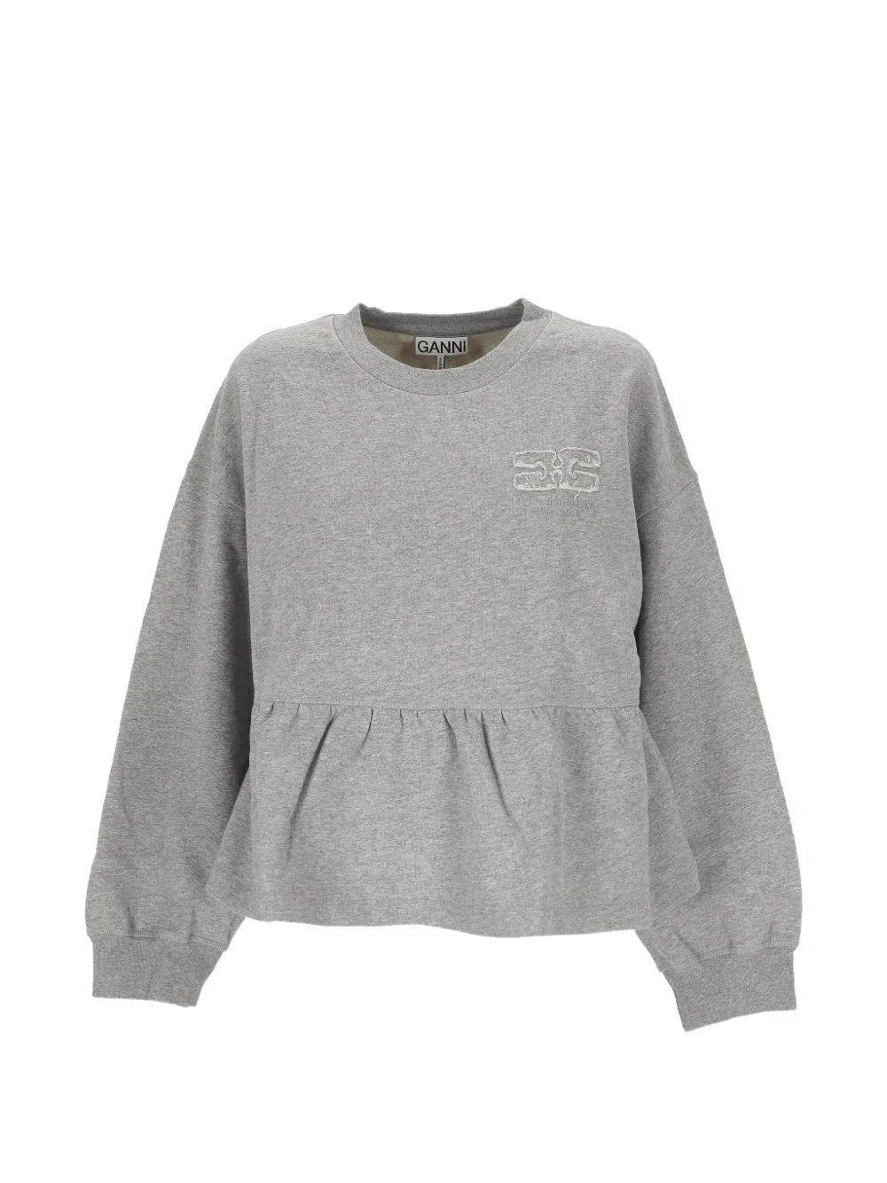 GANNI crew-neck ruffled sweatshirt - Grigio