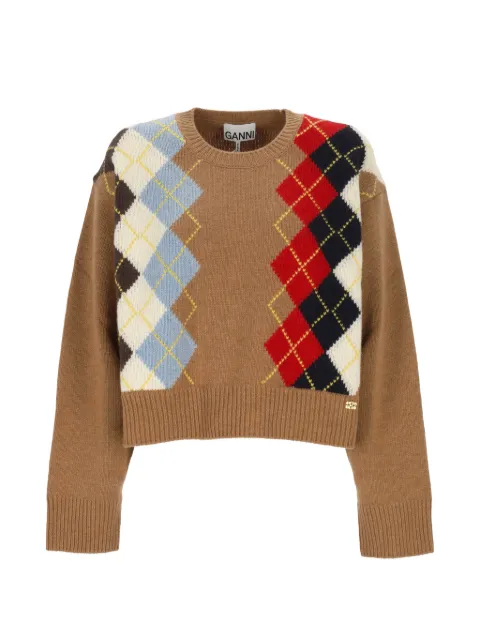 GANNI argyle-knit crew-neck sweater