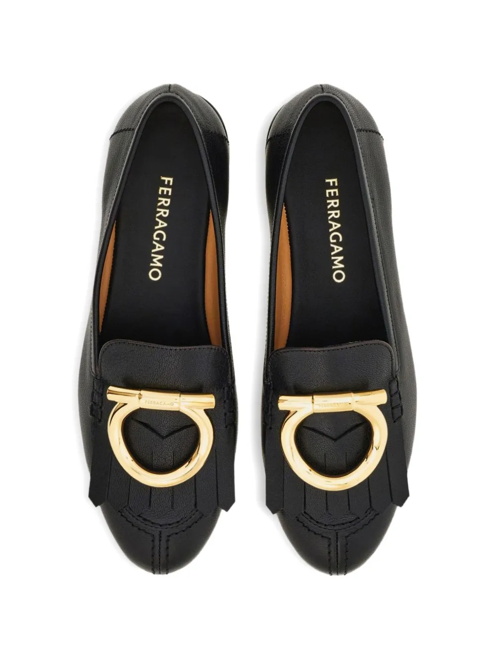 Ferragamo Gancini loafers met franje Zwart