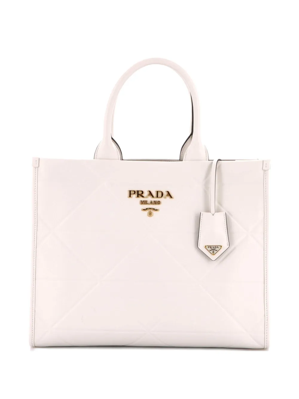 Prada Pre-Owned Symbole Shopper Embossed Leather Medium tote bag - Bianco