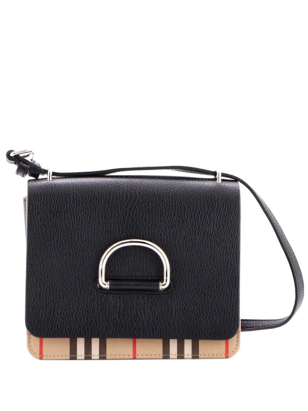 Burberry Pre-Owned D-Ring Leather with Vintage Check Canvas Medium shoulder bag - Nero