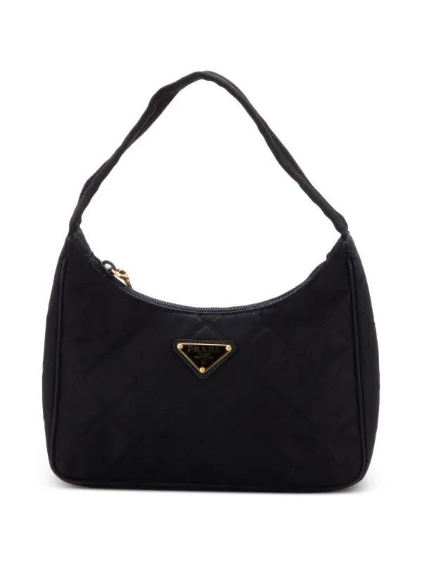 Prada Pre-owned Quilted Tessuto Small Hobo Bag in Black