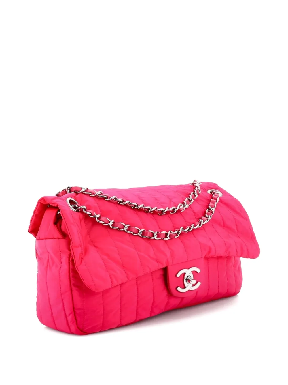 CHANEL Pre-Owned Soft Shell Flap Bag Vertical Quilted Nylon Jumbo shoulder bag - Rosa