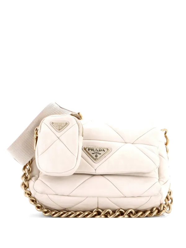Prada Pre-owned System Flap Quilted Nappa Leather Small Shoulder Bag in White