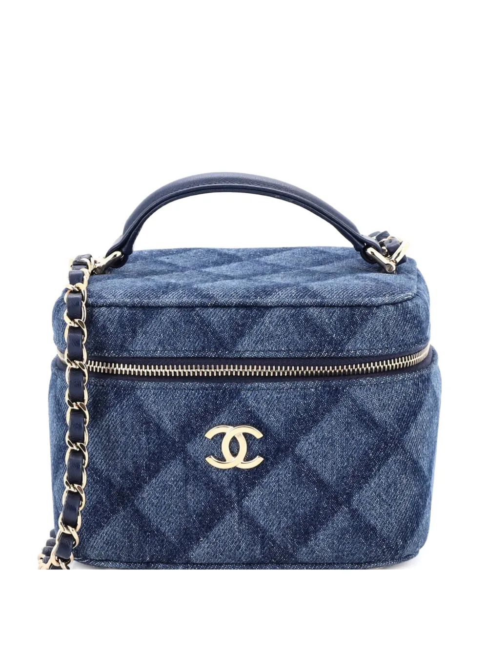 CHANEL Pre-Owned Vanity Case with Chain 3D Quilt Printed Denim Small crossbody bag - Blu
