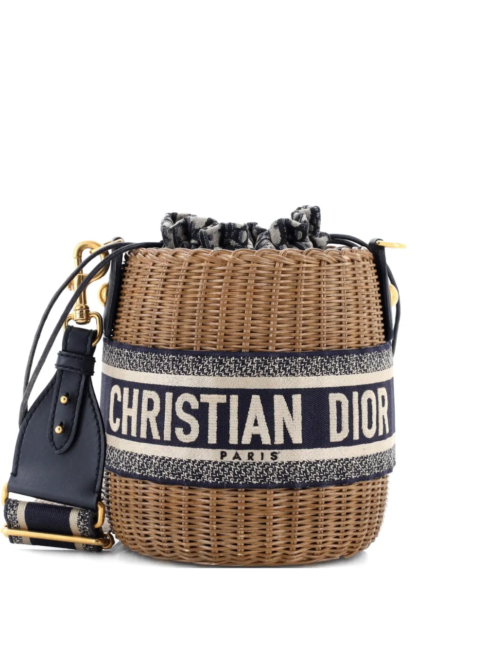 Christian Dior Pre-Owned Drawstring Wicker with Oblique Canvas bucket bag - Blu
