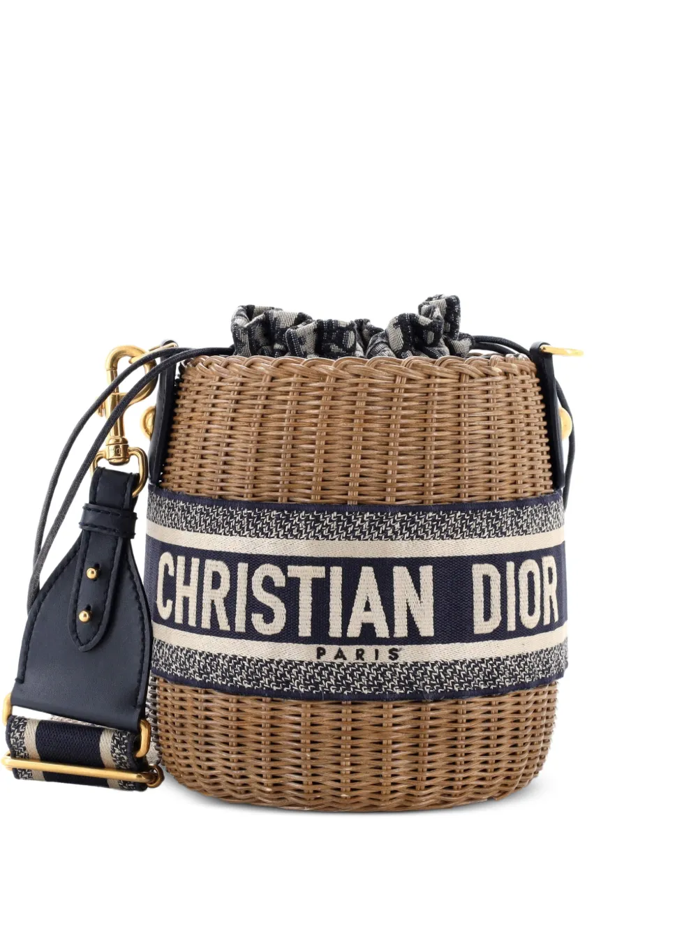 Christian Dior Pre-Owned Drawstring Wicker with Oblique Canvas bucket bag - Blu