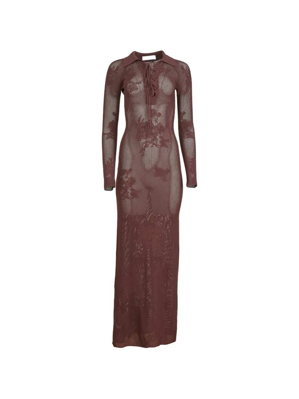 Fleur Du Mal lace pointelle maxi dress - Marrone