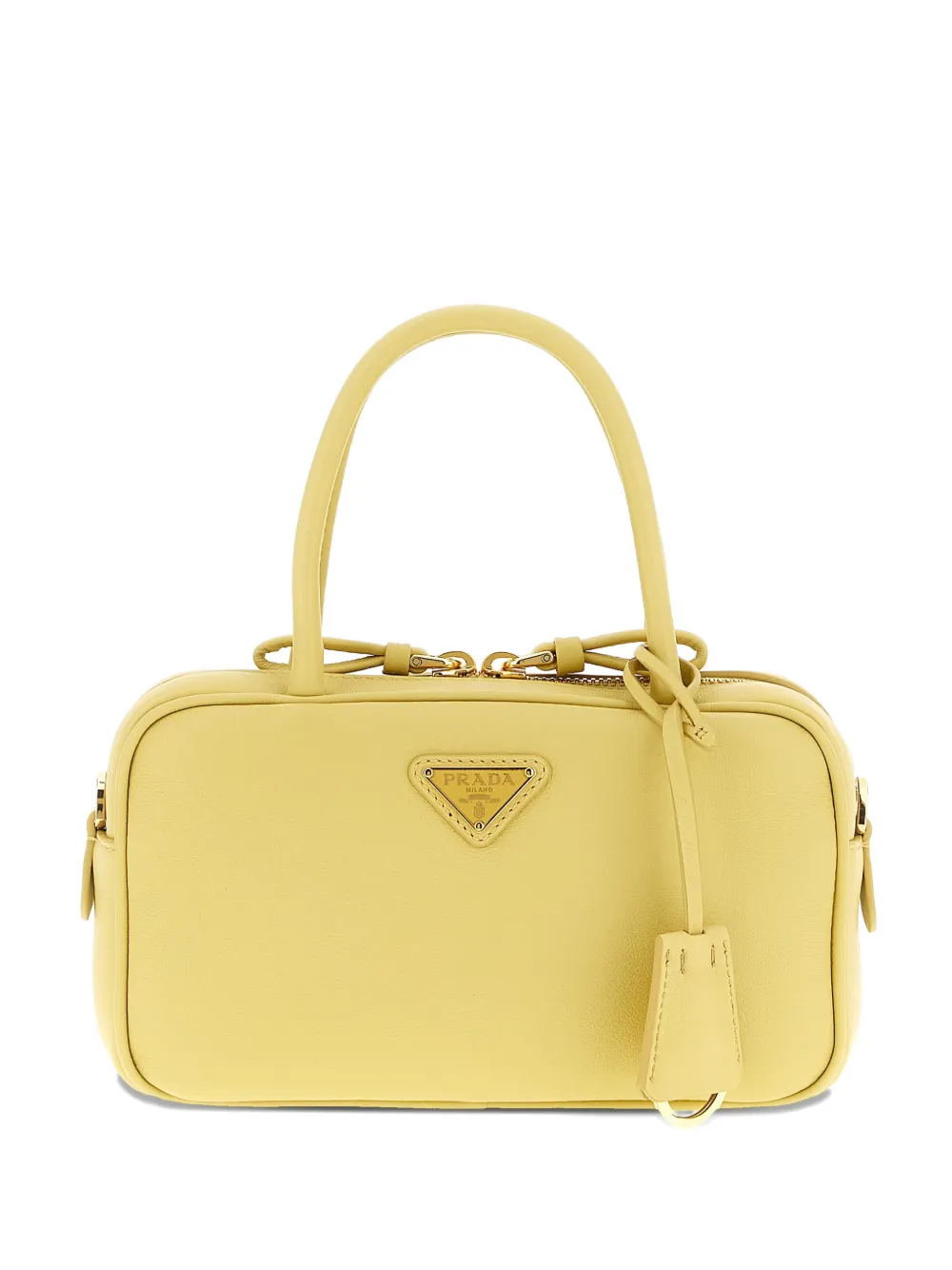 Prada Baulett logo-plaque leather tote bag - Giallo