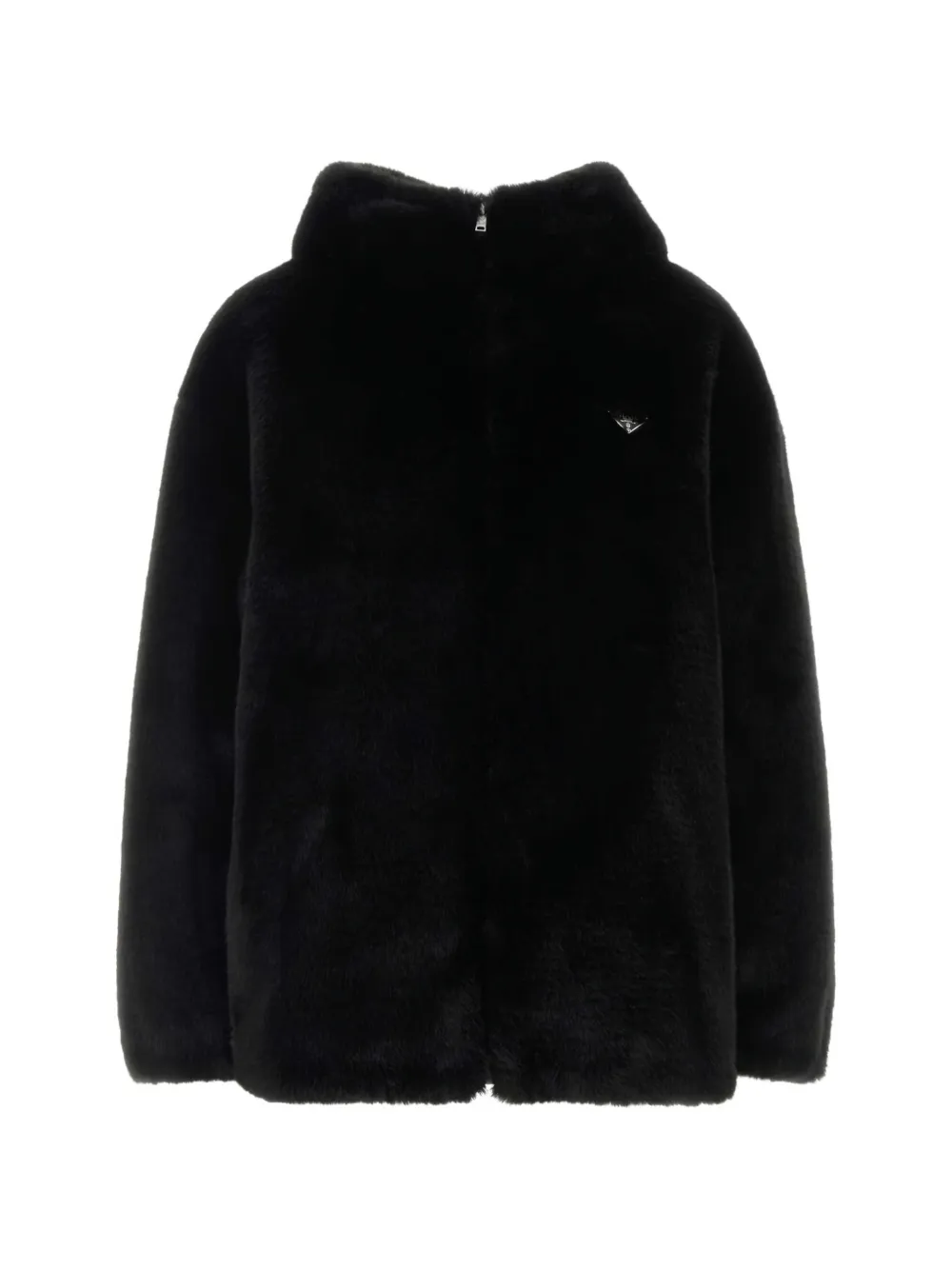 Prada logo faux-fur jacket - Nero
