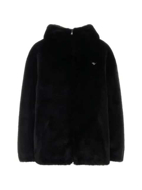 Prada logo faux-fur jacket