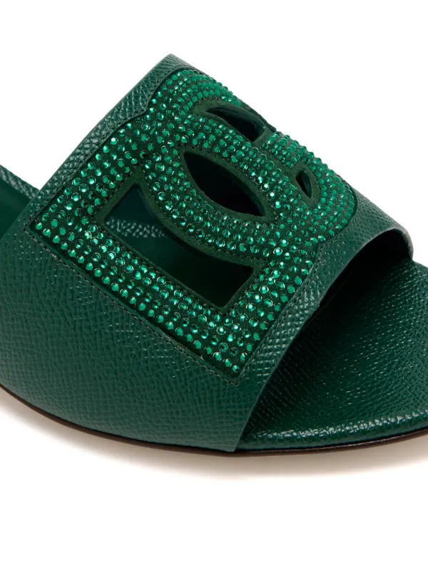 Dolce & Gabbana Bianca Nappa Slides With Millennials Logo | Green